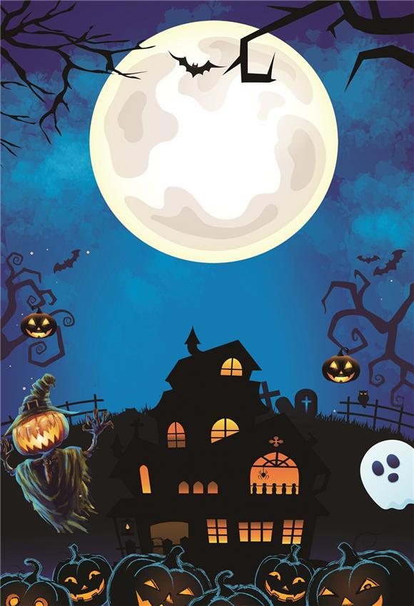 Toile de fond décors d'Halloween de château de citrouille lumineux