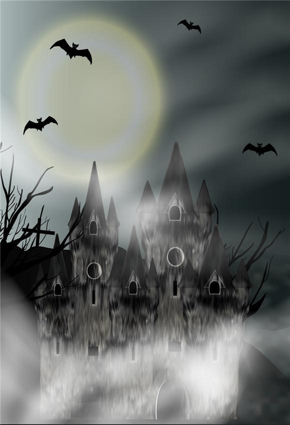 Toile de fond d'Halloween de château noir de lune lumineuse pour la photo