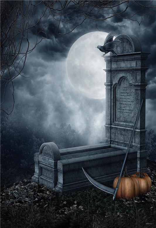 Toile de fond de cimetière brillant lune branches Halloween