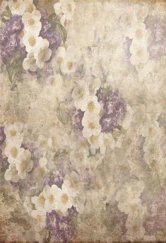 Toile de fond décors abstraite de fleurs violettes blanches pour la photographie