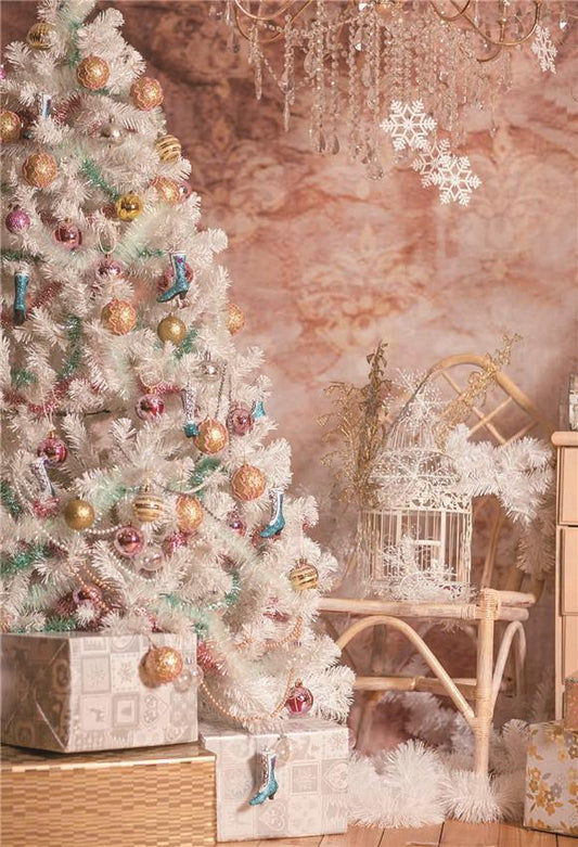 Toile de fond décors de photographie rose sapin de Noël blanc