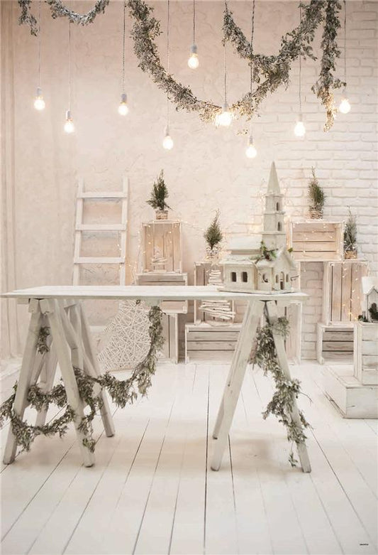 Toile de fond de photographie de Noël en bois blanc