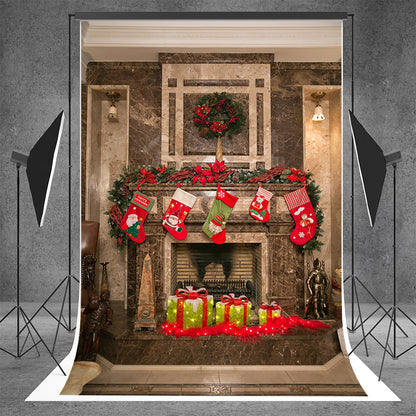 Toile de fond de chaussettes de cheminée de Noël décors photo pour le studio