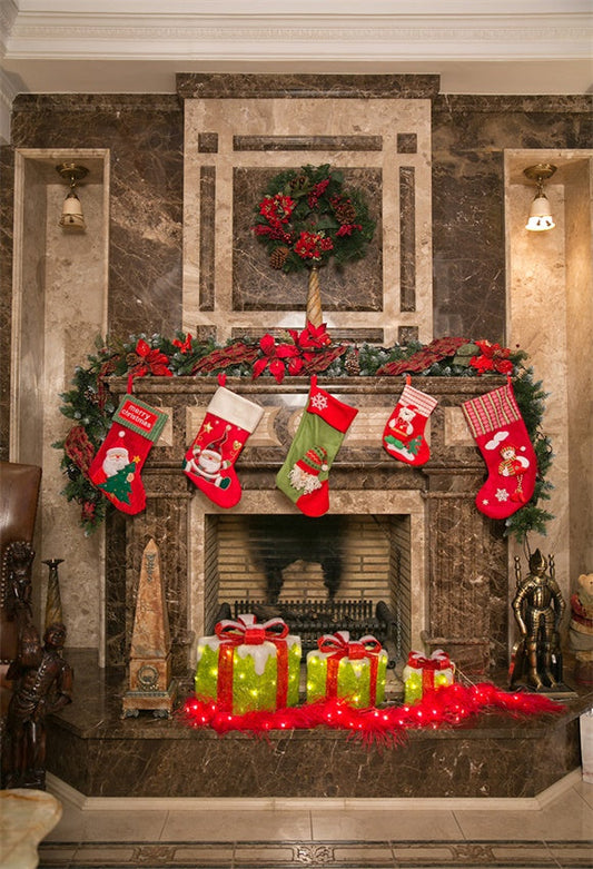 Toile de fond de chaussettes de cheminée de Noël décors photo pour le studio