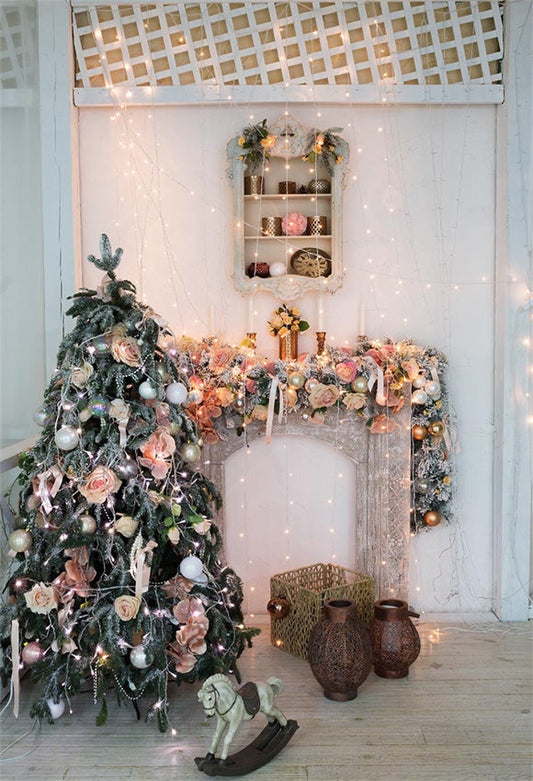 Toile de fond décors de Noël de cheminée de fleur pour le studio