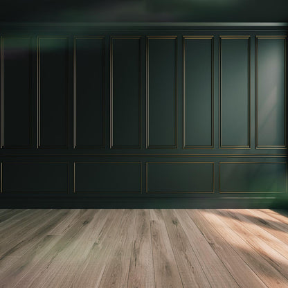 Toile de fond de photographie de mariage de plancher de bois de mur de cadre d'or vert foncé