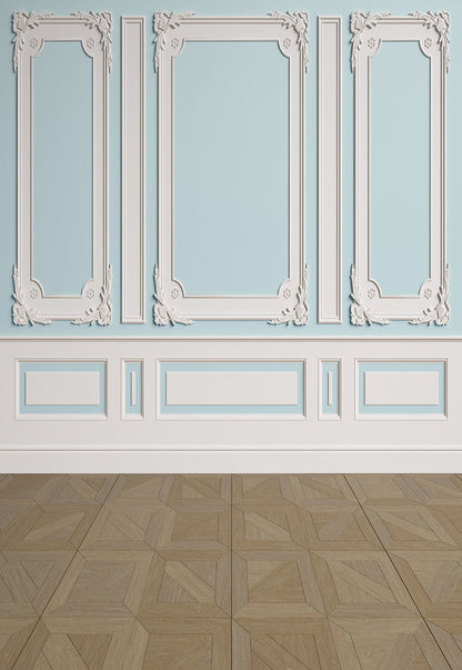 Toile de fond de mur blanc bleu clair sculpture blanche décors de mariage