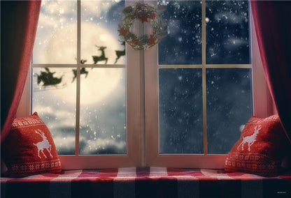Toile de fond de Noël oreiller de flocon de neige d'hiver Père Noël pour la fête