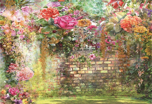 Toile de fond de mur floral de brique vintage