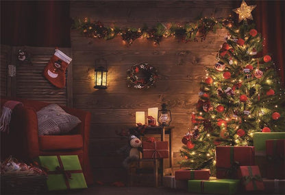 Toile de fond en bois de sapin de Noël lumineux