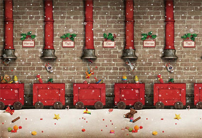 Toile de fond décors de Noël de cheminée rouge de mur de briques