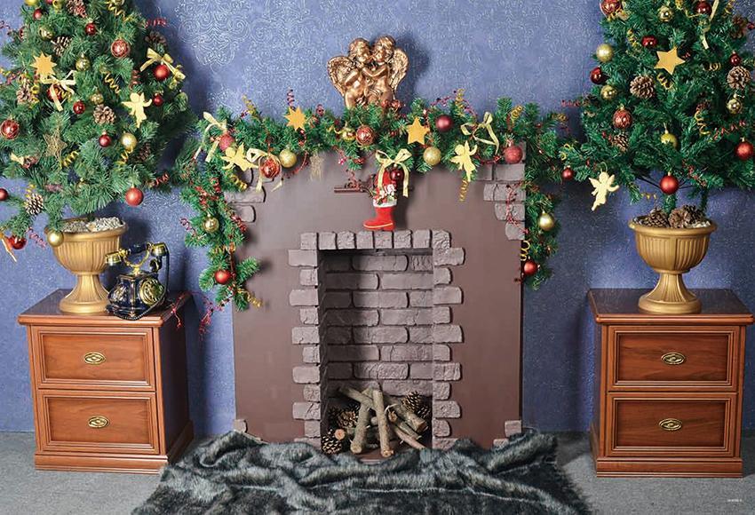 Toile de fond de cheminée en brique de Noël
