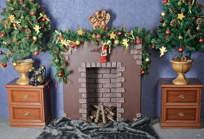 Toile de fond de cheminée en brique de Noël