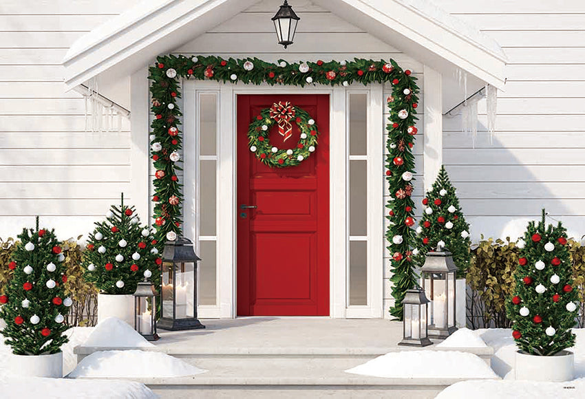 Toile de fond décors de Noël maison en bois blanc