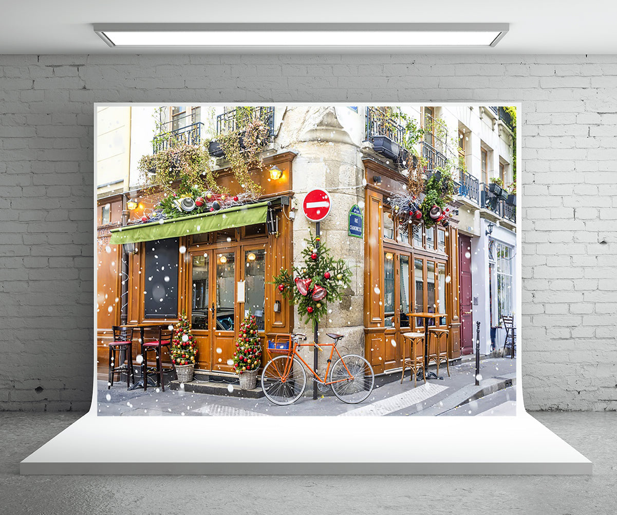 Toile de fond décors de studio de photo de neige de rue de Noël