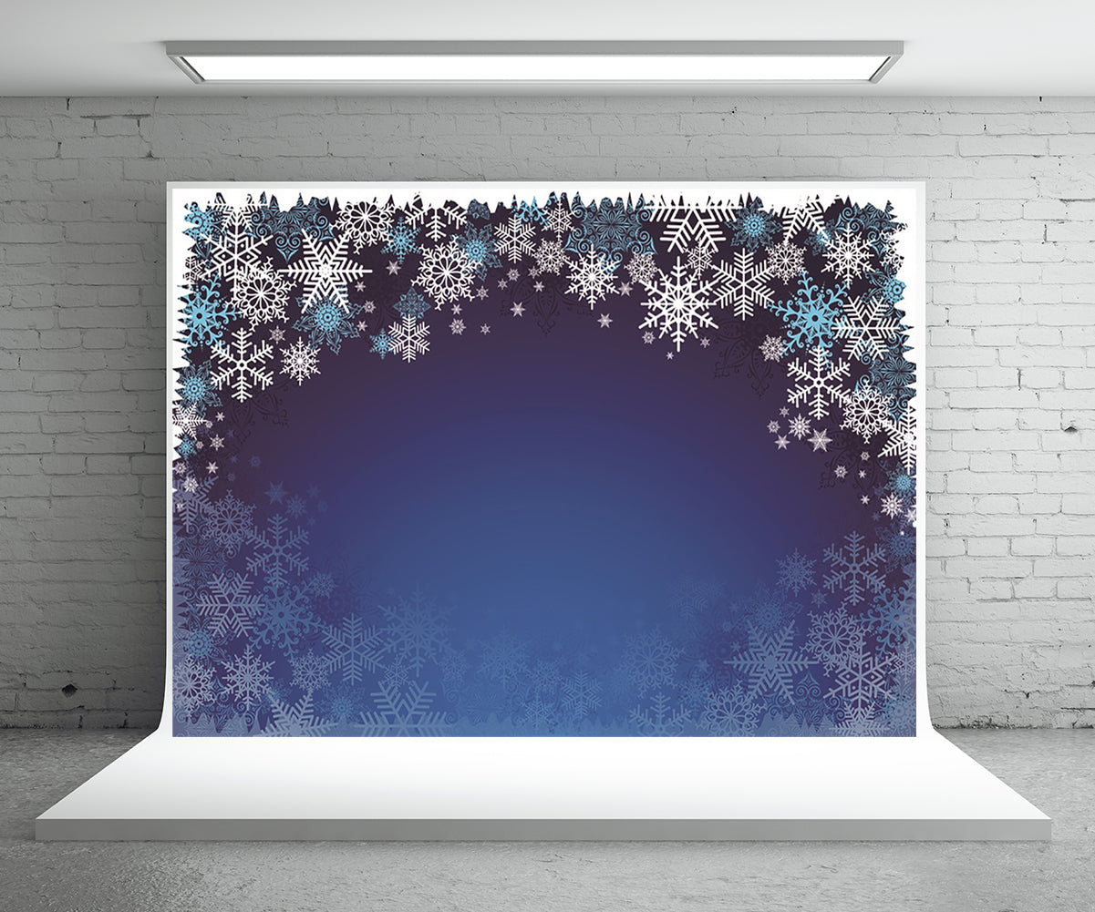 Toile de fond décors de photographie de Noël bleu flocon de neige pour la photographie