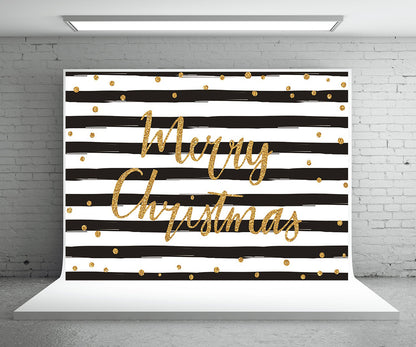 Toile de fond décors de photographie de joyeux Noël à rayures blanches et noires