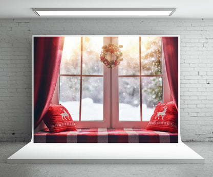 Toile de fond décors de photographie de Noël de fenêtre pour la photographie