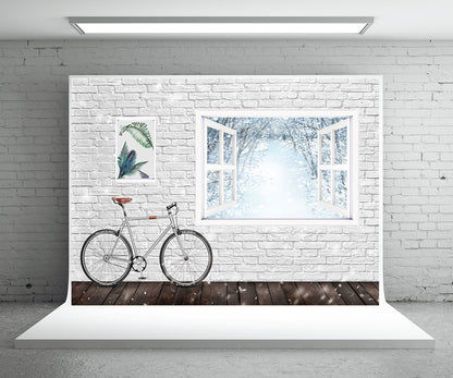 Toile de fond en brique blanche de Noël d'hiver pour le studio