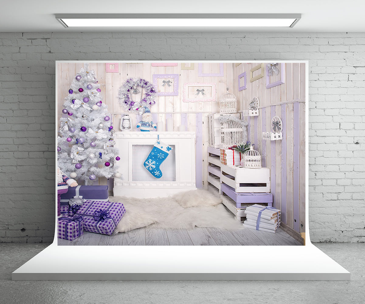 Toile de fond décors de studio photo de Noël en bois de lavande