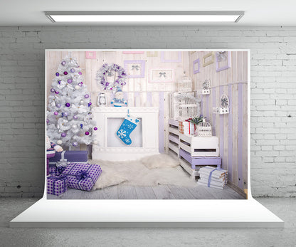 Toile de fond décors de studio photo de Noël en bois de lavande