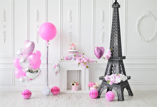 Toile de fond d'anniversaire de Paris cheminée blanche pour le studio