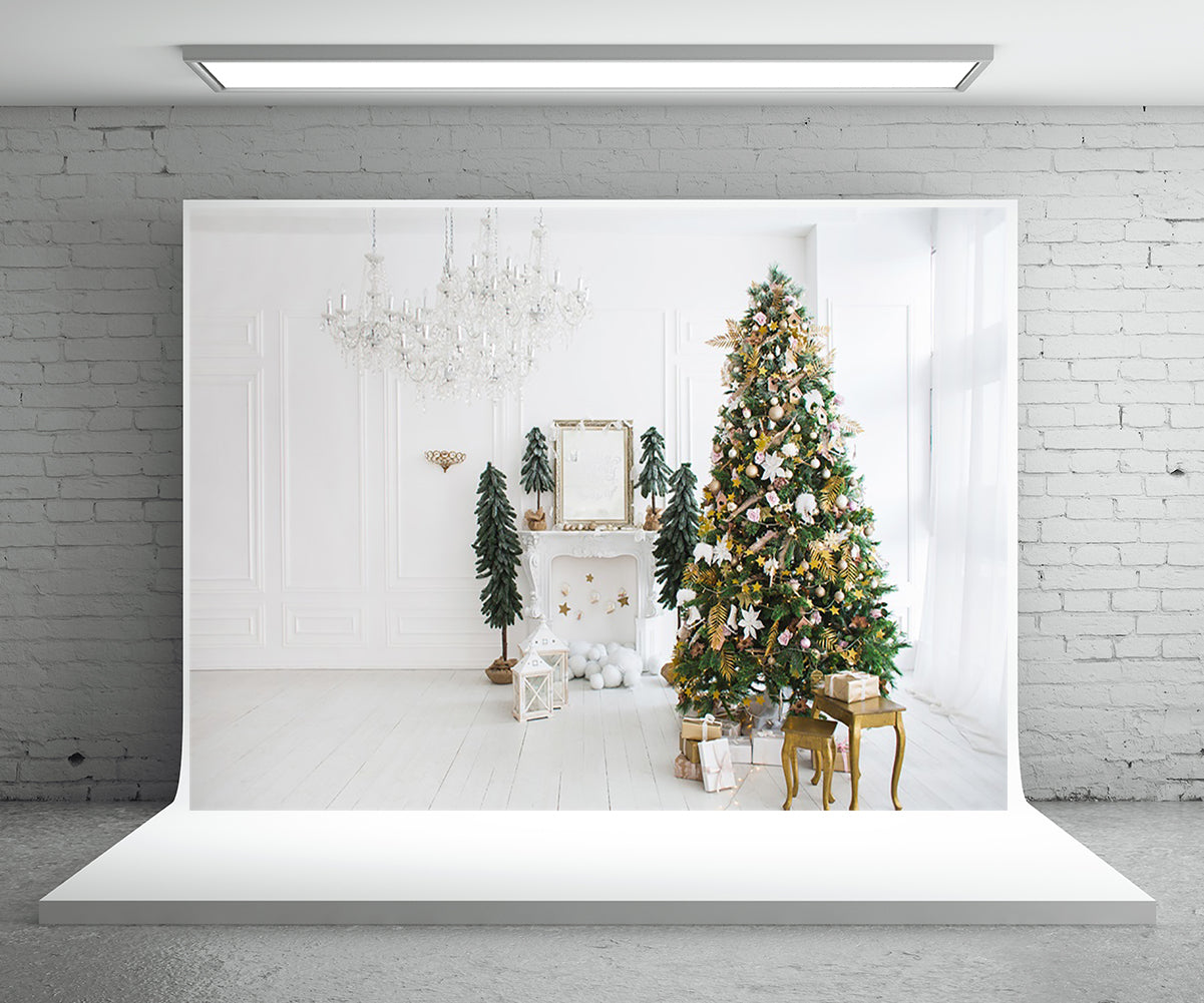 Toile de fond décors de rideaux en bois de Noël blanc pour les photos