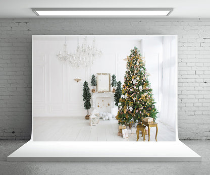 Toile de fond décors de rideaux en bois de Noël blanc pour les photos