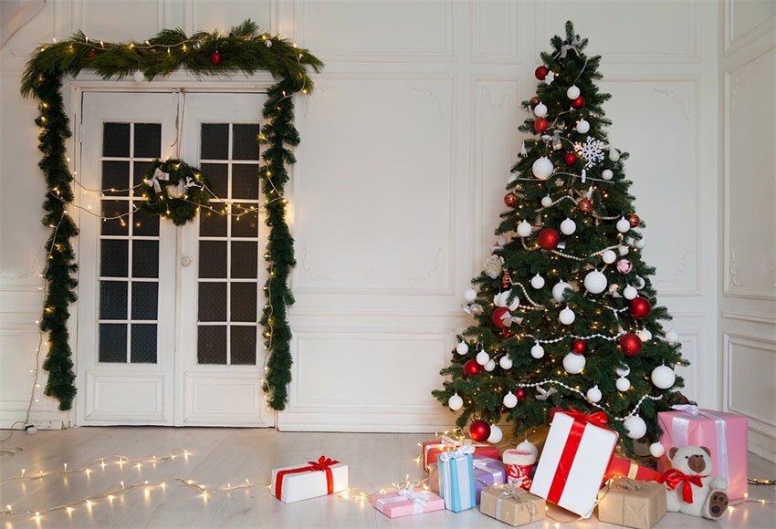 Toile de fond de Noël de porte en bois pour la photographie