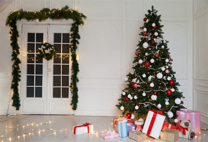 Toile de fond de Noël de porte en bois pour la photographie