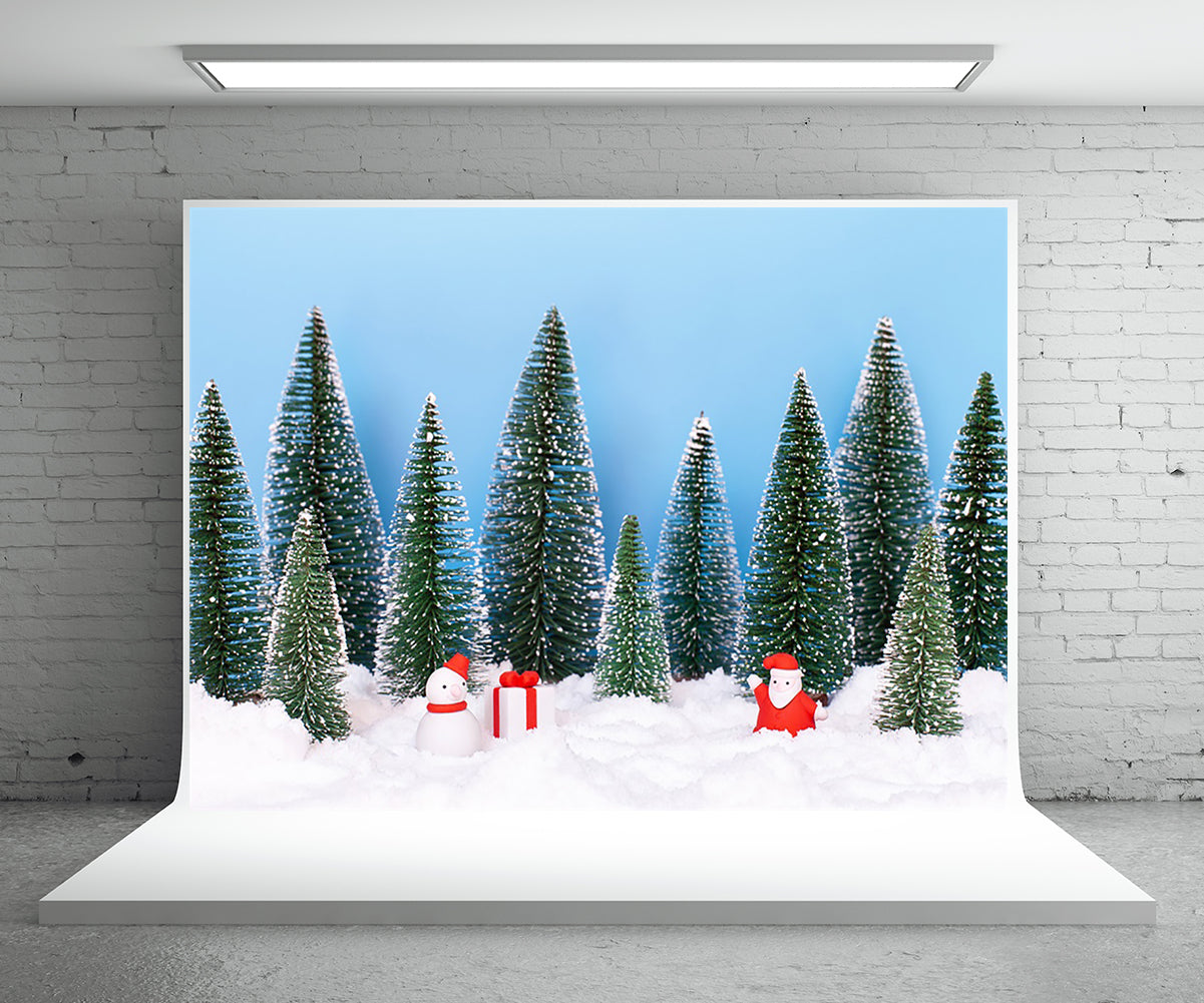 Toile de fond décors de photographie de pin de bonhomme de neige pour Noël