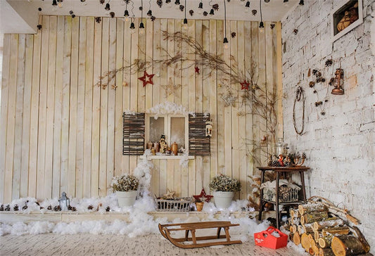 Toile de fond de bois brique neige Noël ski photographie décors