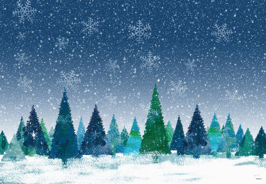 Toile de fond décors de flocon de neige d'arbre de Noël de ciel bleu