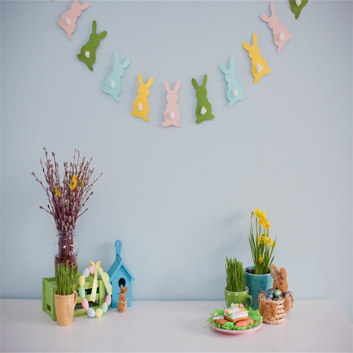 Toile de fond décors de photographie de lapin de printemps de Pâques pour la photographie