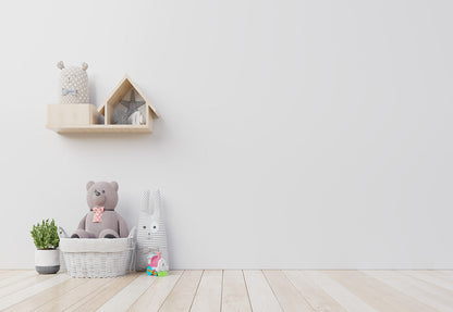 Toile de fond décors d'anniversaire d'ours de mur blanc de plancher en bois pour la photo