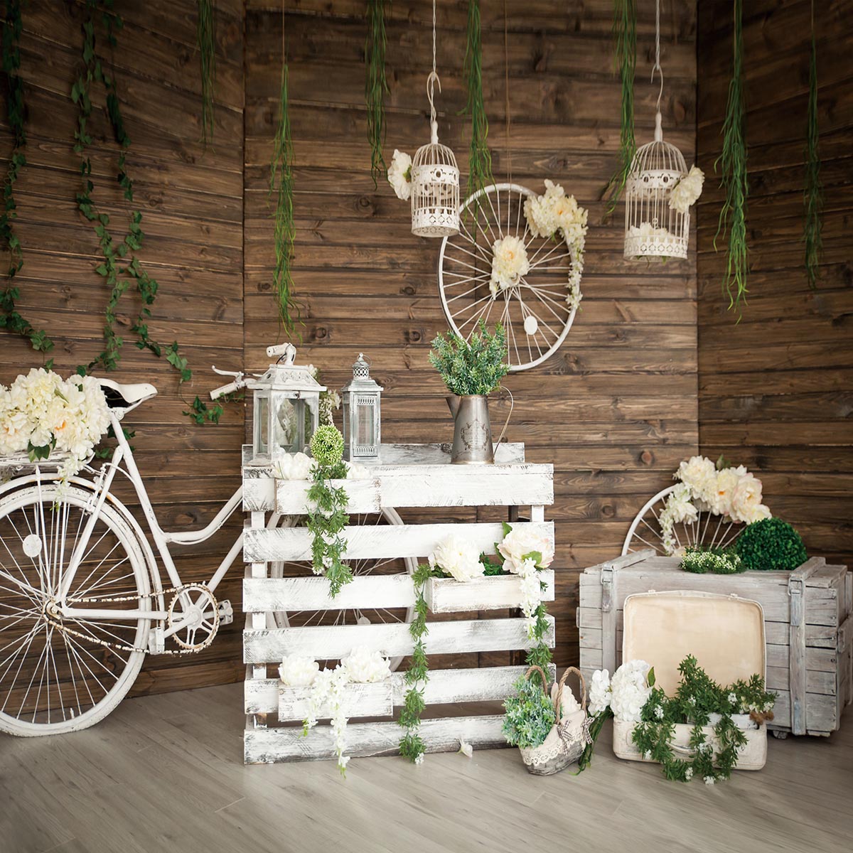 Toile de fond de mur en bois brun fleurs de jardin de printemps décors de photographie