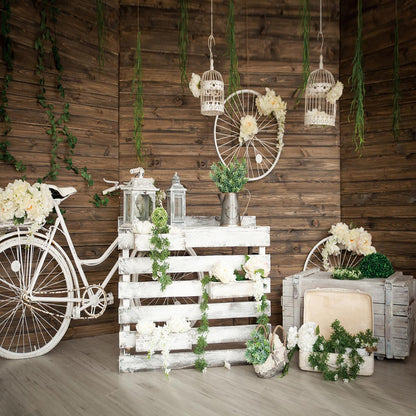 Toile de fond de mur en bois brun fleurs de jardin de printemps décors de photographie