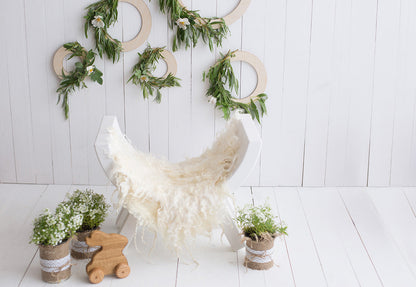 Toile de fond décors de photo de bébé d'anniversaire de mur en bois blanc pour la photographie
