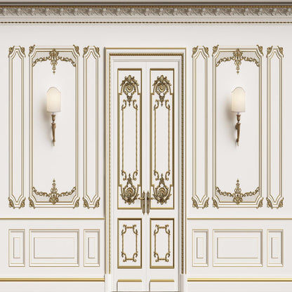 Toile de fond de porte de mur blanc de texture d'or de mariage luxueux pour le studio