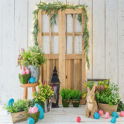 Toile de fond de fleurs de joyeuses Pâques en bois blanc pour la session
