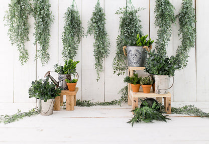 Toile de fond décors de photographie en bois blanc de jardin de printemps pour la photographie