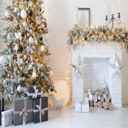 Toile de fond décors de Noël de cheminée en brique blanche pour le studio