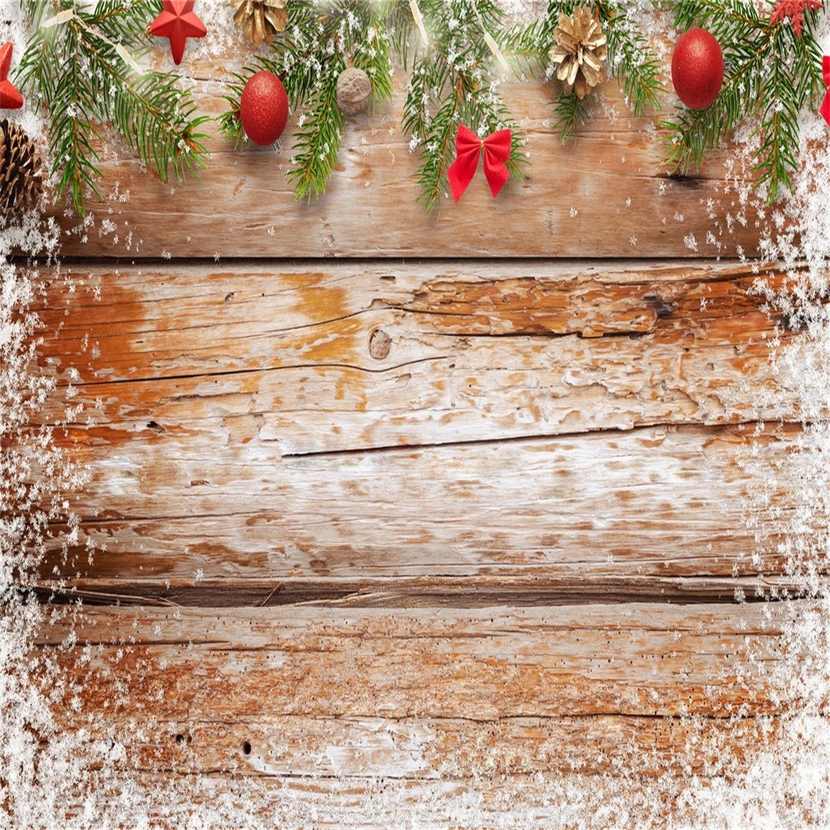 Wood Christmas with Snowflake Photography Backdrops