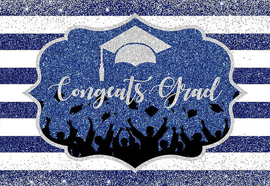 Toile de fond de fête de remise des diplômes à rayures bleues pour décorations de fête de remise des diplômes SBH0100