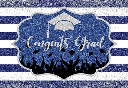 Toile de fond de fête de remise des diplômes à rayures bleues pour décorations de fête de remise des diplômes SBH0100