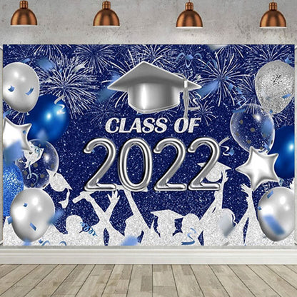 Toile de fond de paillettes bleu et argent 2022 de fête de remise des diplômes pour la photographie SBH0101