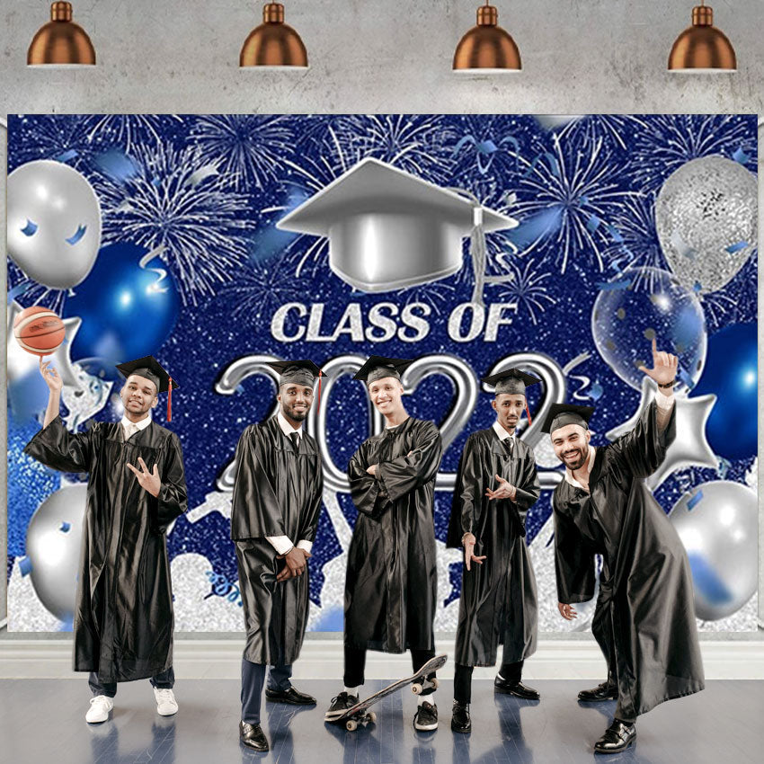Toile de fond de paillettes bleu et argent 2022 de fête de remise des diplômes pour la photographie SBH0101
