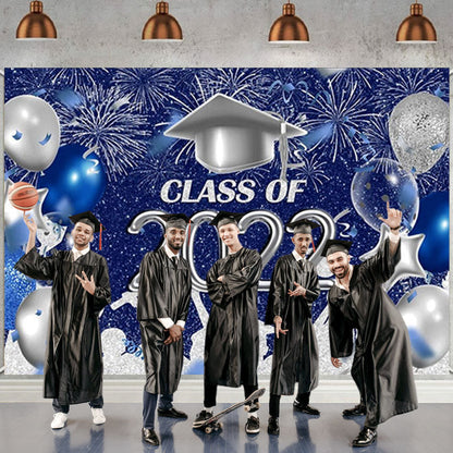 Toile de fond de paillettes bleu et argent 2022 de fête de remise des diplômes pour la photographie SBH0101