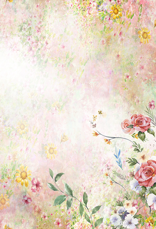 Toile de fond de peinture à l'aquarelle de feuilles et de fleurs sur fond blanc pour le studio photo SBH0033