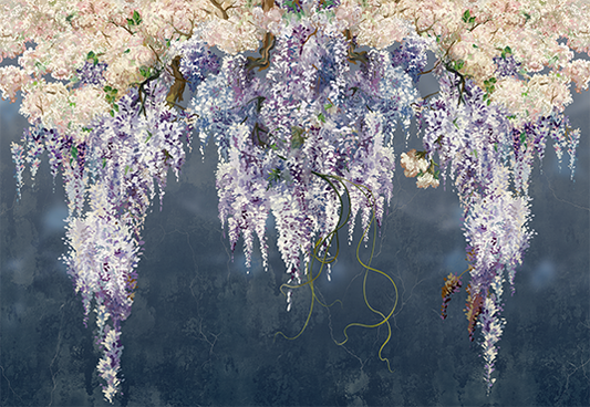 Toile de fond de branches de lilas en fleurs bleu grunge mur fleurs pour la photographie SBH0040